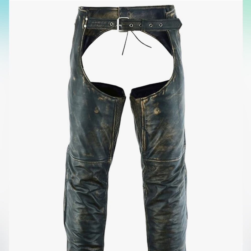 Men's Distressed Black Leather Chaps